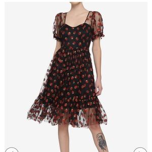 Hot Topic | Strawberry Glitter Mesh Dress M